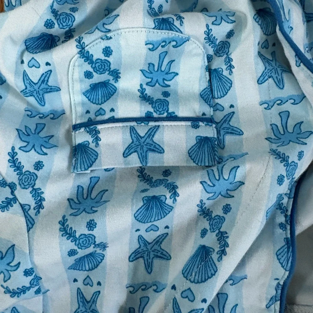 Pink Palm Puff Blue Printed Pajama Set - Picture 13 of 16